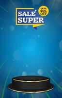 super sale discount portait template banner with blank space 3d podium for social media feed product sale with abstract gradient blue background design vector