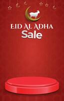 eid al adha sale discount portait template banner with blank space 3d podium for media social feed product sale with abstract gradient background design vector