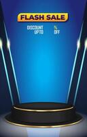 flash sale discount template banner with blank space 3d podium for product sale with abstract gradient blue background design vector
