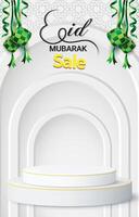 eid sale discount portait template banner with blank space 3d podium for social media feed product sale with abstract gradient background design vector