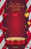 valentine sale discount portait template banner with blank space 3d podium for social media post product sale with abstract background design vector