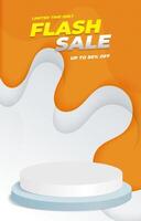 flash sale discount template banner with blank space 3d podium for social media feed product sale with abstract gradient orange and white background design vector
