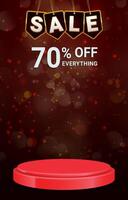sale discount portait template banner with 3d podium for product sale with abstract gradient red background design colour vector