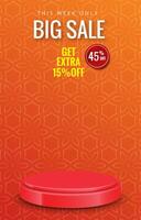big sale discount template banner with 3d podium for product sale social media with abstract gradient orange background design vector