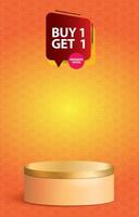 sale discount portait template banner with blank space 3d podium for social media feed product sale with abstract gradient orange background design vector