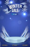winter sale discount portait template banner with blank space 3d podium for social media post product sale with abstract gradient background design vector