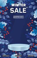 winter sale discount template banner with blank space 3d podium for social media post product sale with abstract background design vector