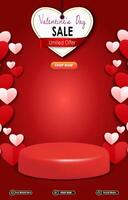 valentine sale discount template banner with blank space 3d podium for social media post product sale with abstract gradient red background design vector