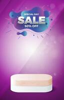 sale discount portait template banner with blank space 3d podium for social media feed product sale with abstract gradient purple background design vector