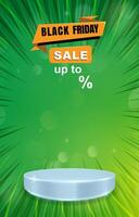 sale discount portait template banner with blank space 3d podium for social media feed product sale with abstract gradient green and yellow background design vector