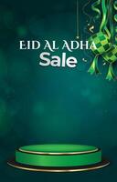 eid al adha sale discount portait template banner with blank space 3d podium for social media feed product sale with abstract gradient background design vector
