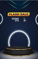 flash sale discount template banner with blank space 3d podium for product sale with abstract background design vector