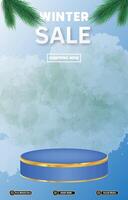 winter sale discount portait template banner with blank space 3d podium for social media post product sale with abstract background design vector