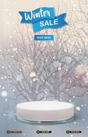 winter sale discount template banner with blank space 3d podium for social media post product sale with abstract gradient blue background design vector