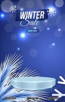 winter sale discount template banner with blank space 3d podium for social media post product sale with abstract gradient background design vector