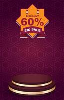 eid sale discount portait template banner with blank space 3d podium for social media feed product sale with abstract gradient purple background design vector
