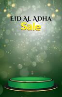 eid al adha sale discount portait template banner with blank space 3d podium for social media feed product sale with abstract gradient green background design vector