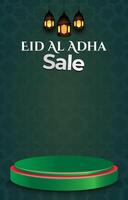 eid al adha sale discount portait template banner with blank space 3d podium for media social feed product sale with abstract gradient background vector