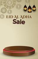 eid al adha sale discount portait template banner with blank space 3d podium for product sale with abstract gradient brown background design vector