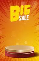 big sale discount portait template banner with blank space 3d podium for social media feed product sale with abstract gradient red and orange background design vector