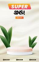 super sale discount portait template banner with blank space 3d podium for social media post product sale with abstract gradient white background design vector