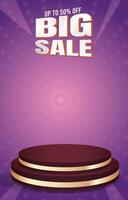 big sale discount template banner with blank space 3d podium for product sale with abstract gradient purple background design vector