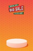 big sale discount portait template banner with blank space 3d podium for social media feed product sale with abstract gradient orange and yellow background design vector