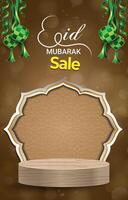 eid sale discount portait template banner with blank space 3d podium for social media feed product sale with abstract gradient brown background design vector