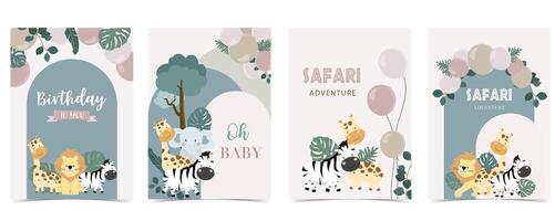 cute boho safari template banner for a4 vertical design with curve and balloon vector
