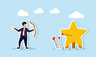 Businessman practices archery with a star as the target, illustration of targeting business quality improvement vector