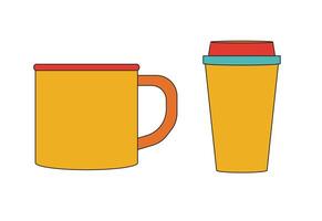 Illustration mug and cup retro unique design with outline abstract vector
