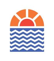 Logo sunset with ocean unique design abstract vector