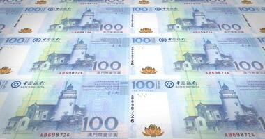 Banknotes of one hundred macanese patacas of Macau rolling, cash money, loop video