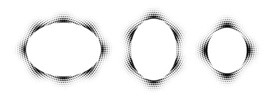 Black halftone ellipse frame set. Oval dotted gradient border collection. Pop art comic dot picture holders for banner template, copy space, emblem, poster element. Rasterized framing back vector