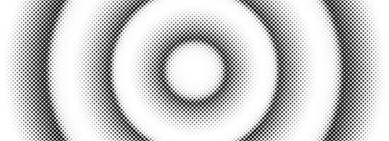 Halftone concentric circle background. Black and white dotted circular gradient. Radial fading comic texture. Grunge rough round pop art backdrop. Dot line epicenter wallpaper concept vector