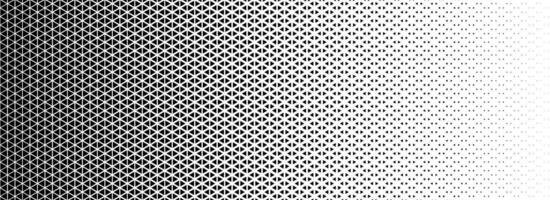 Triangle halftone gradient background. Geometric triangular tech pattern texture. Black abstract vanishing gradation wallpaper. Fading mosaic pop art backdrop for booklet, flyer, poster, banner vector