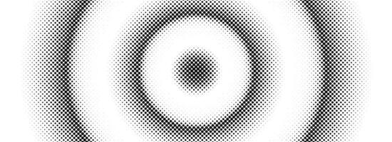 Halftone concentric circle background. Dotted circular gradient. Radial fading comic texture. Black and white rough gritty wallpaper. Grunge round pop art backdrop. Dot line epicenter concept vector