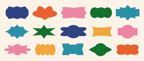 Abstract sticker shape set. Colorful retro pop art border element collection. Bright geometric long frame pack for badge, tag, label, banner, poster, sign, logo. Swiss style patch bundle vector