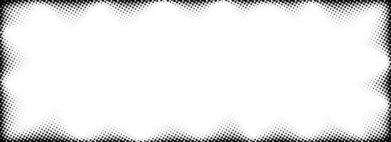 Halftone rectangle grain frame. Black comic dotted wavy border. Pop art fading gradient framing backdrop. Stippled grunge abstract background. Dot textured subtle graphic design template vector