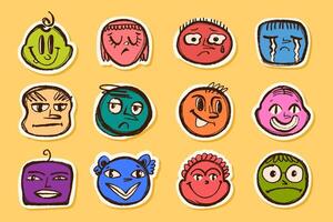 Set of Funny Stickers Hand Drawn with Pencil and Thin Lines with Subtle Grunge Texture. Doodle sketches of female and man avatars vector