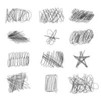 Simple Hand Drawn Scribble Line Hatching. Collection of chaos doodle brush lines with geometric shapes and subtle texture. Freehand messy and insane artistic scribbles vector