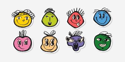 Collection of Funny Stickers Hand Drawn with Pencil and Thin Lines with Subtle Grunge Texture. Doodle sketches of female and man avatars vector
