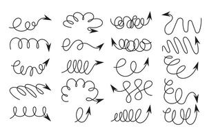 Abstract Pencil Hand Drawn Squiggle Coils and Wavy Doodle Arrows. Scribbled arrow icons for infographics. Freehand sketches of thin spring arrows with loops with abstract curved lines. vector