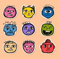 Retro Funny Stickers Hand Drawn with Pencil and Thin Lines with Subtle Grunge Texture. Doodle sketches of female and man avatars vector