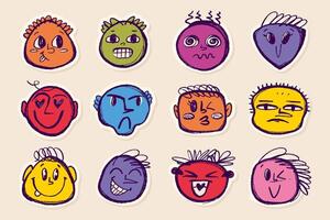 Stickers Hand Drawn with Pencil and Thin Lines with Subtle Grunge Texture. Doodle sketches of female and man avatars vector