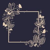 Elegant Frame with Hand Drawn Butterflies. Butterfly silhouettes. Doodle insects and chamomile flowers. Elegant botanical design perfect for invitations, banners, web, prints, covers. vector