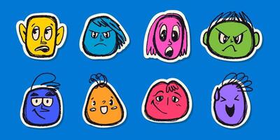 Funny Stickers Hand Drawn with Pencil and Thin Lines with Subtle Grunge Texture. Creative doodle sketches of female and man avatars vector