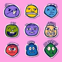 Colorful Funny Stickers Hand Drawn with Pencil and Thin Lines with Subtle Grunge Texture. Doodle sketches of female and man avatars vector