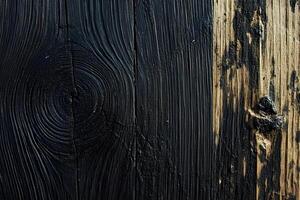 Close-up of old black wood texture, creating an abstract and rustic background for design purposes photo