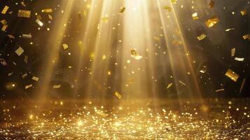 Golden confetti falling from the sky photo